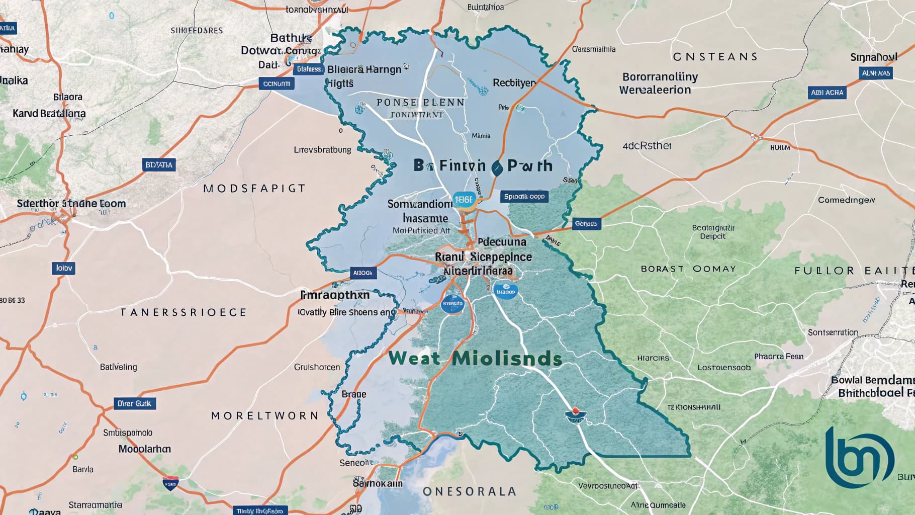 Service coverage map displaying Birmingham and West Midlands region with surrounding neighbourhoods and motorway networks, no humans appears in the image